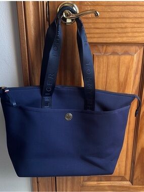 Tommy Hilfiger Blue Nylon Tote with Gold Button